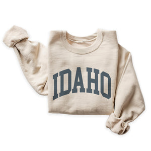Idaho Sweatshirt - Idaho ID Pullover - Faded Vintage Athletic Aesthetic Varsity Style - Trendy State Travel Gift For Him or Her - Unisex Crewneck Sweatshirt