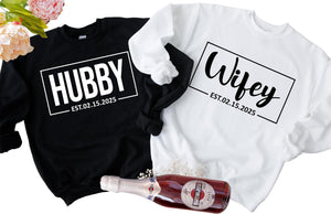 Merrvey Wifey Sweatshirt and Hubby Sweatshirt Wedding Gifts for Bride and Groom Est Date Matching Couple Sweaters for Honeymoon