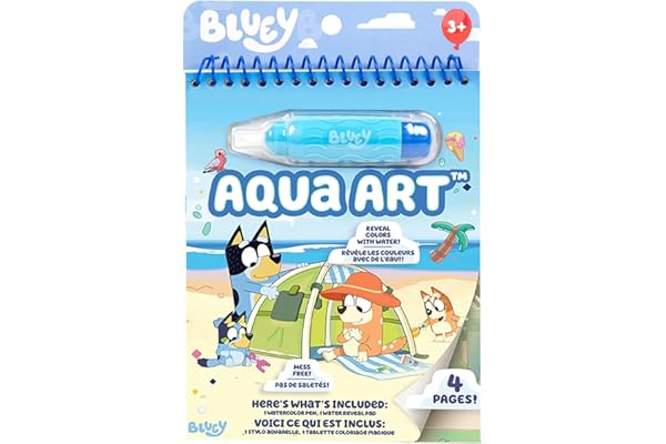 Horizon Group USA Bluey Aqua Art - Reusable Water Reveal Activity Pages With Water Pen for No-Mess Drawing and Coloring