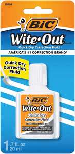 BIC Wite-Out quick dry correction fluid packaging on a blue background