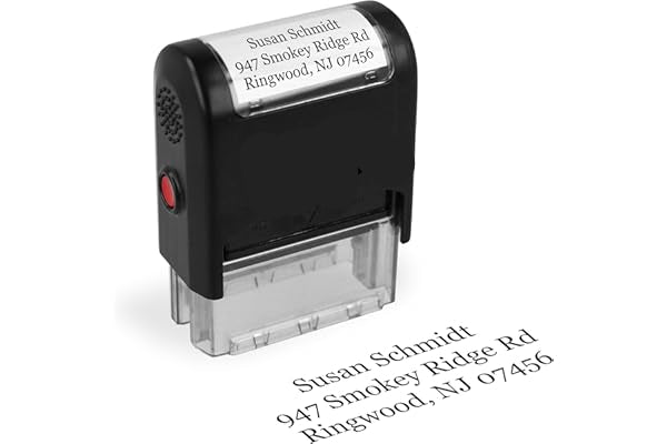 ExcelMark address stamp with printed address on a white background