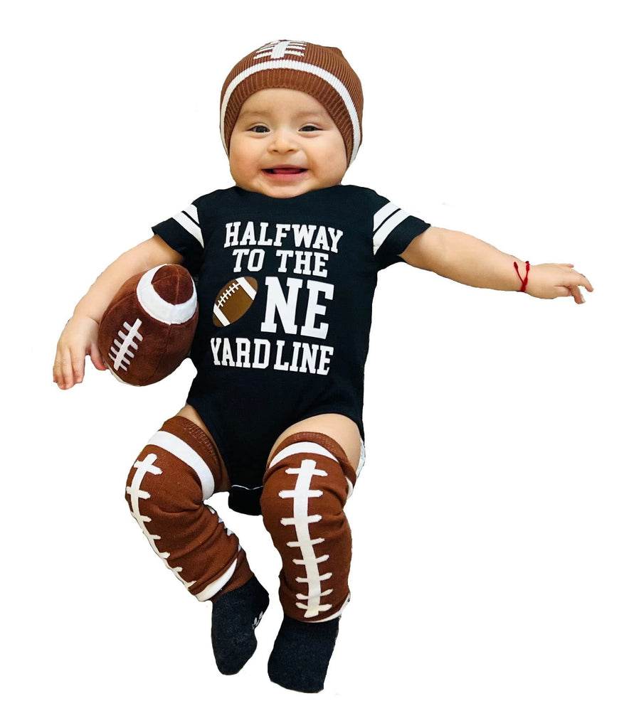 Boys Personalized 6 Month Half Birthday Football Jersey Bodysuit Outfit Set One Yard Line | 9 Colors