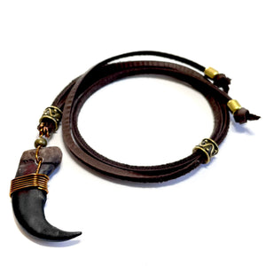 Handmade Native American Style Bear Claw Replica Leather Necklace - Adjustable Native American Inspired Jewelry - UNISEX, MEN, WOMEN, BOHEMIAN STEAMPUNK FASHION - NO Bears Harmed - American Made in Denver.