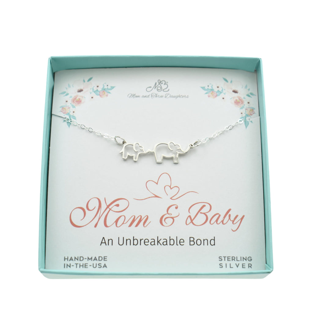 Mom and Baby Elephant Sterling Silver Necklace | 18" Cable Chain | Handmade Jewelry | New Mom Gift