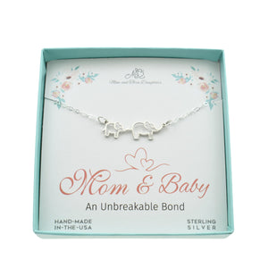 Mom and Baby Elephant Sterling Silver Necklace | 18" Cable Chain | Handmade Jewelry | New Mom Gift
