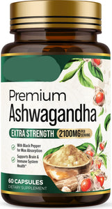 Nature's Nutrition Premium Ashwagandha supplement bottle with gold cap and green label.
