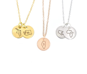 DistinctlyIvy Silver Moving Gift Necklace - Personalize States, Initials - Engraved 12MM Discs - Best Friendship Graduation Gift - DGR-12MM