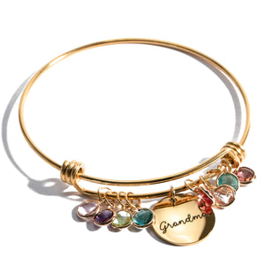 Custom Grandma Birthstone Bangle Bracelet, Personalized Children’s Birthstone Gift for Mom, Handmade Jewelry for Her, Birthday Gift for Women, Meaningful Present for Grandma – ABR-LC-MBS