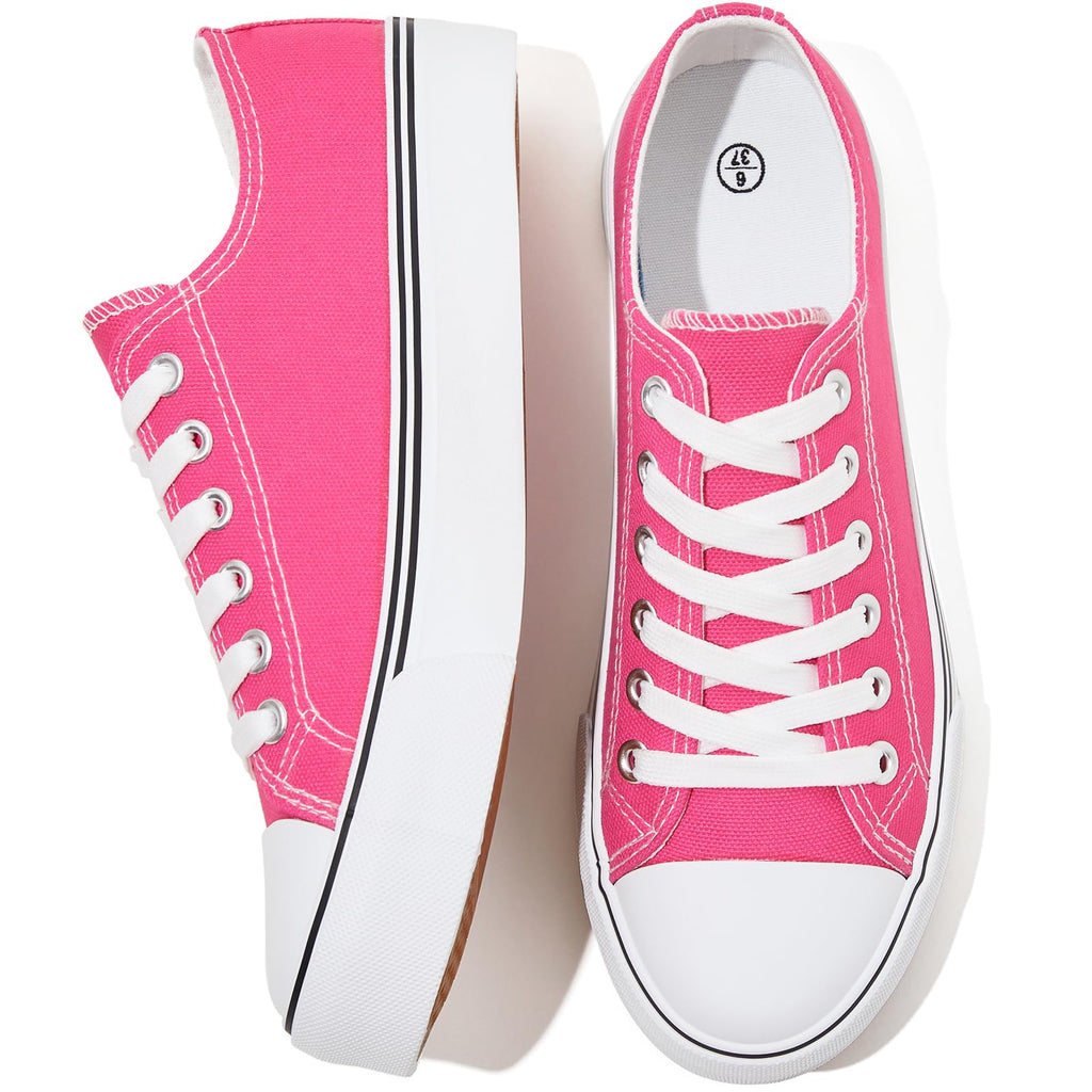 FRACORA Womens White Black Canvas Sneakers Low Top Canvas Shoes for Women Tennis Shoes(Hot Pink,US9)