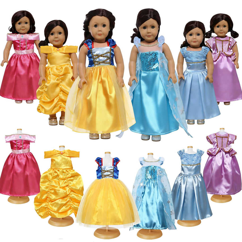 18 inch Doll Clothes Accessories -6Pcs Different Princess Costume Gift Fits All 18-inch Dolls Across Brands