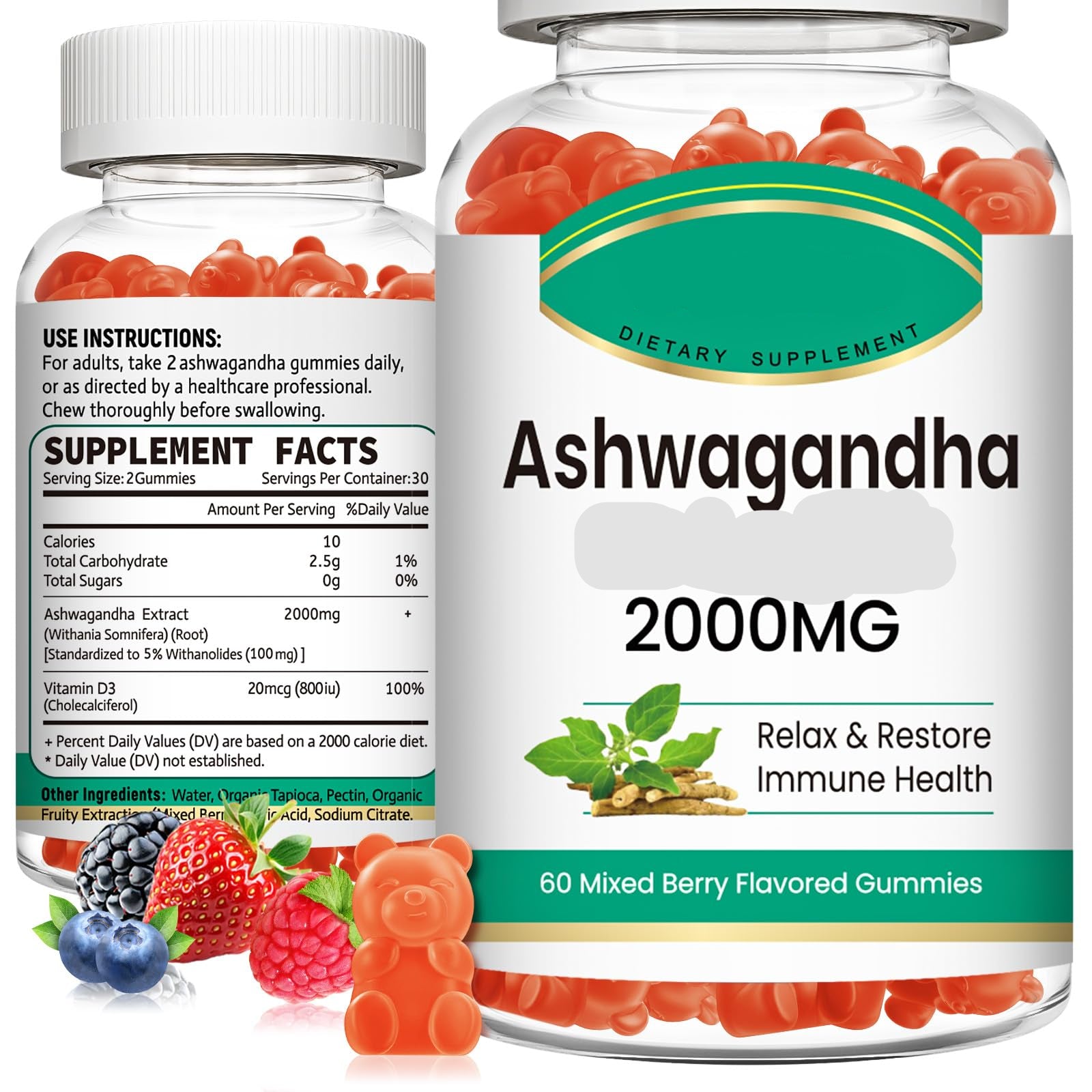 Two bottles of Zetelixia Ashwagandha Root Extract gummies on a white background