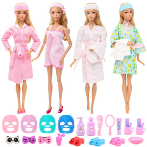 27 Pcs Doll Sleeping Clothes Accessories Including 4 Sets Bathrobes Pajamas, Towels, Headband, 12 Toiletries, 8 Accessories, 3 Slippers for 11.5 Inch Girl Dolls Sleeping Storytelling Playset