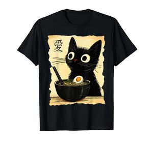 Funny Cat Ramen Graphic Tee Japanese Kawaii Anime Cat T-Shirt