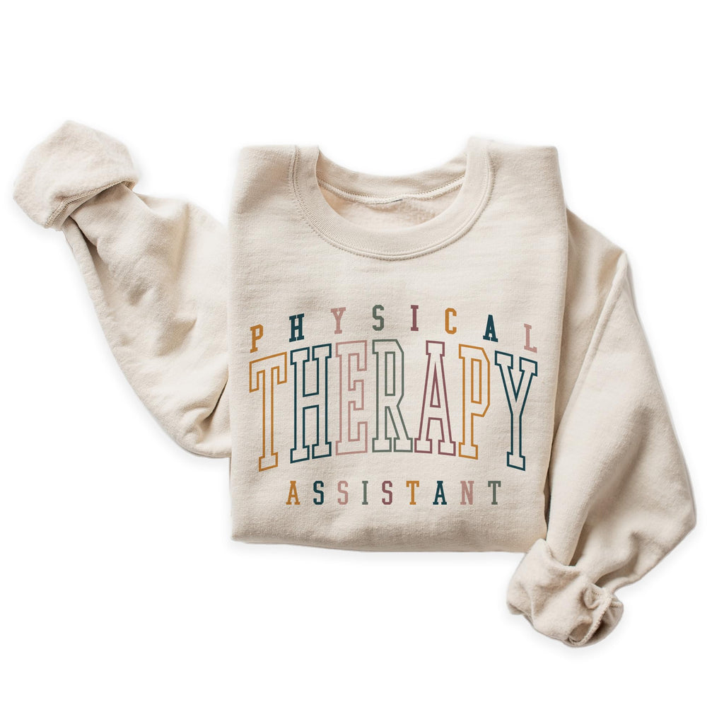 Retro Physical Therapy Assistant Sweatshirt, Physical Therapist Gift, PTA Graduation, Physical Therapy Office Co-Worker Gift, Unisex Crewneck Sweater Sand