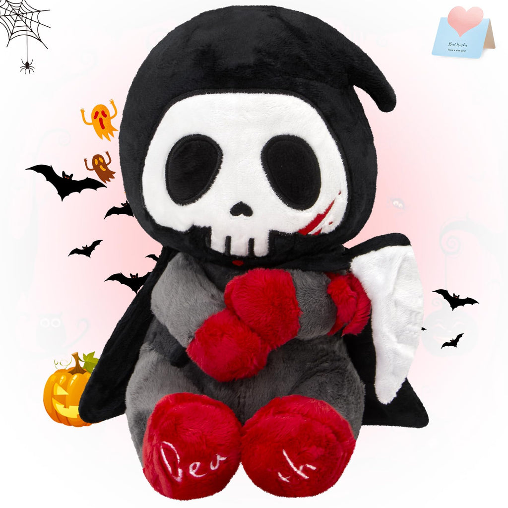 SpecialYou 10" Otto Reaper Plush Toy, Halloween Skull Grim Reaper Stuffed Animal with Black Cape and Detachable Reaper Scythe, Funny Halloween Doll Skull Death Plushies Holiday Ghost Plush Toy Doll