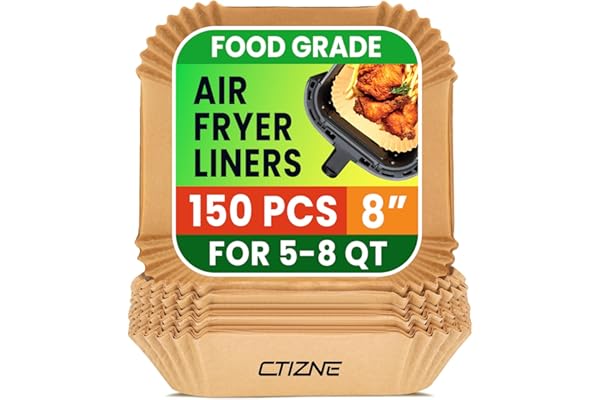Air Fryer Liners Disposable, 150Pcs 8" Square [Food Grade Material] Unbleached Parchment Paper Liners Non-Stick & Waterproof Oilproof for 5-8 QT Airfryer Basket, Baking, Roasting Microwave, Oven