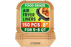 Air Fryer Liners Disposable, 150Pcs 8" Square [Food Grade Material] Unbleached Parchment Paper Liners Non-Stick & Waterproof Oilproof for 5-8 QT Airfryer Basket, Baking, Roasting Microwave, Oven