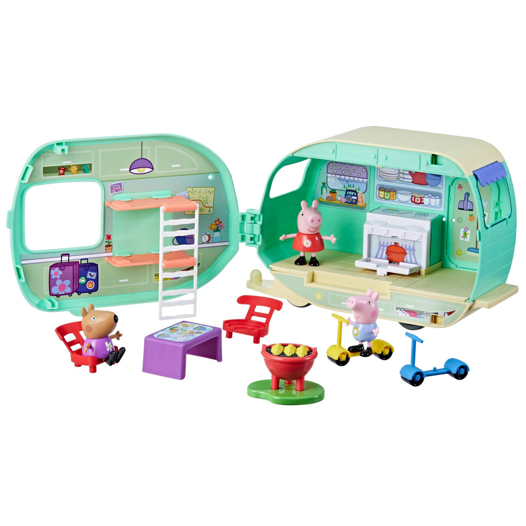 Peppa Pig Caravan Playset for Girls and Boys, 3 Figures, 6 Accessories, Preschool Toys, Kids Gifts, Ages 3+
