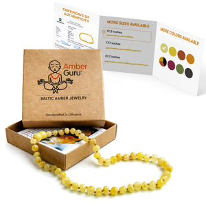 Amber Guru Baltic Amber Necklace (Authentic, Certified) - 12.5 inches - Unisex Jewelry - Butterscotch (Polished) - Real Amber Beads - Proud to Deliver Genuine Baltic Sea Wonder Handcrafted
