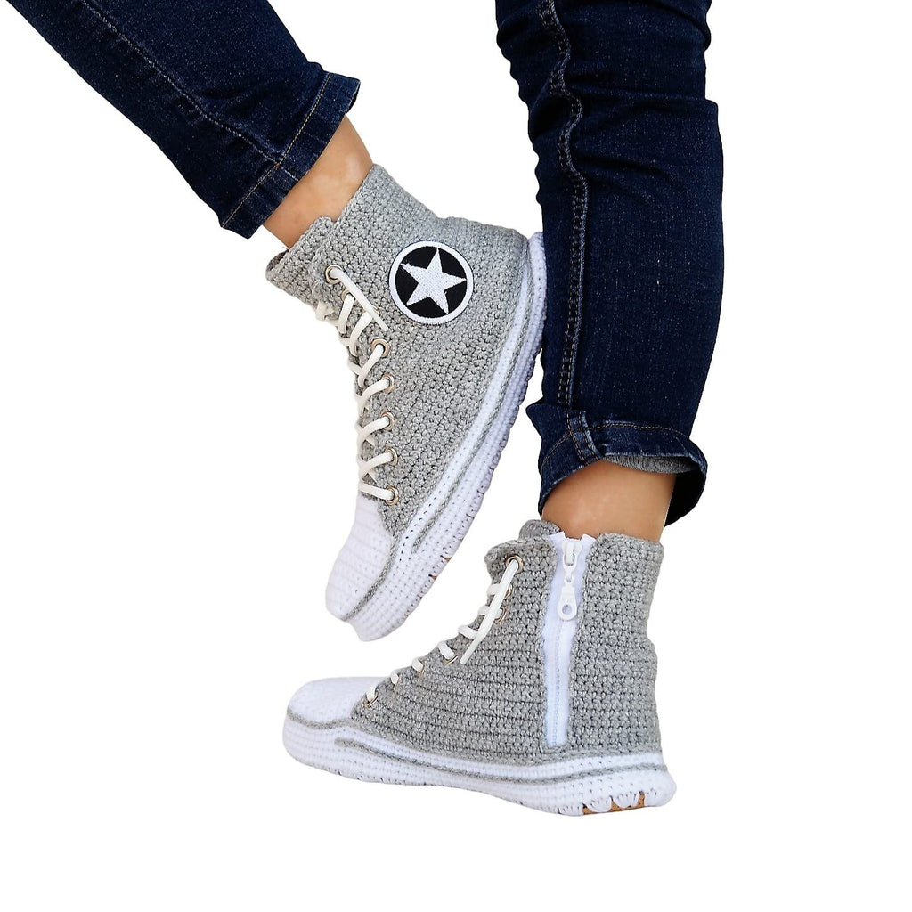 Handmade Crochet Men's And Women Unisex Slippers, Crochet House Slippers For Women, Classic Colour High Top Inspired Slippers Custom Home Sneakers