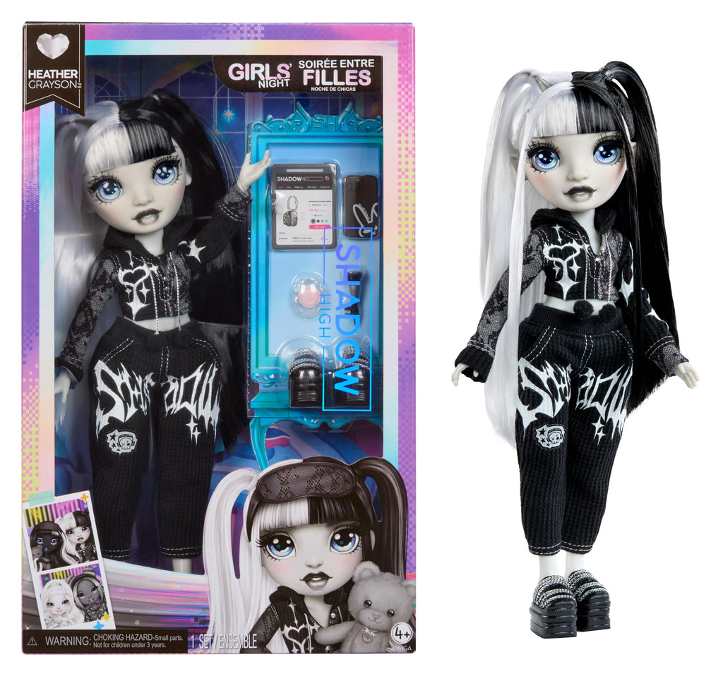 Rainbow High Shadow High Girl's Night Heather Grayson - Grayscale 11" Fashion Doll. Black and White Hair & Outfit. Girl's Night Accessories and Comb.