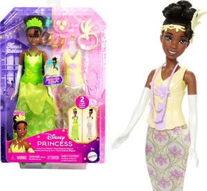 Mattel Disney Princess Toys, Tiana Fashion Doll with 2 Looks, 9 Accessories, 2 Snap-On Bodices & 2 Skirts, 2-in-1 Stories Inspired by Disney Movie