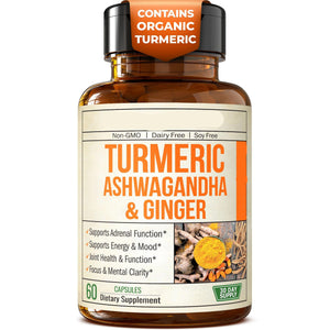 Vimerson Health Turmeric Ashwagandha & Ginger supplement bottle on a white background
