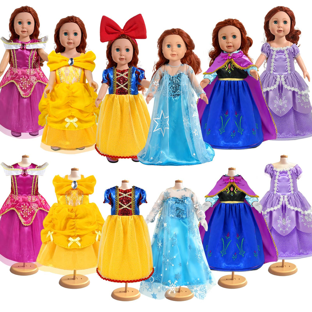 18 inch Doll Clothes and Accessories, Pricess Costumes Dress, 6 Pieces, 18 inch