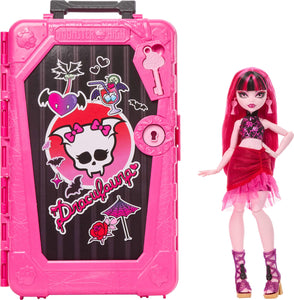 Monster High Skulltimate Secrets Draculaura Doll and Accessories Set, Destination: Gore-geous Oasis with Suitcase and 19+ Surprises Like Clothes