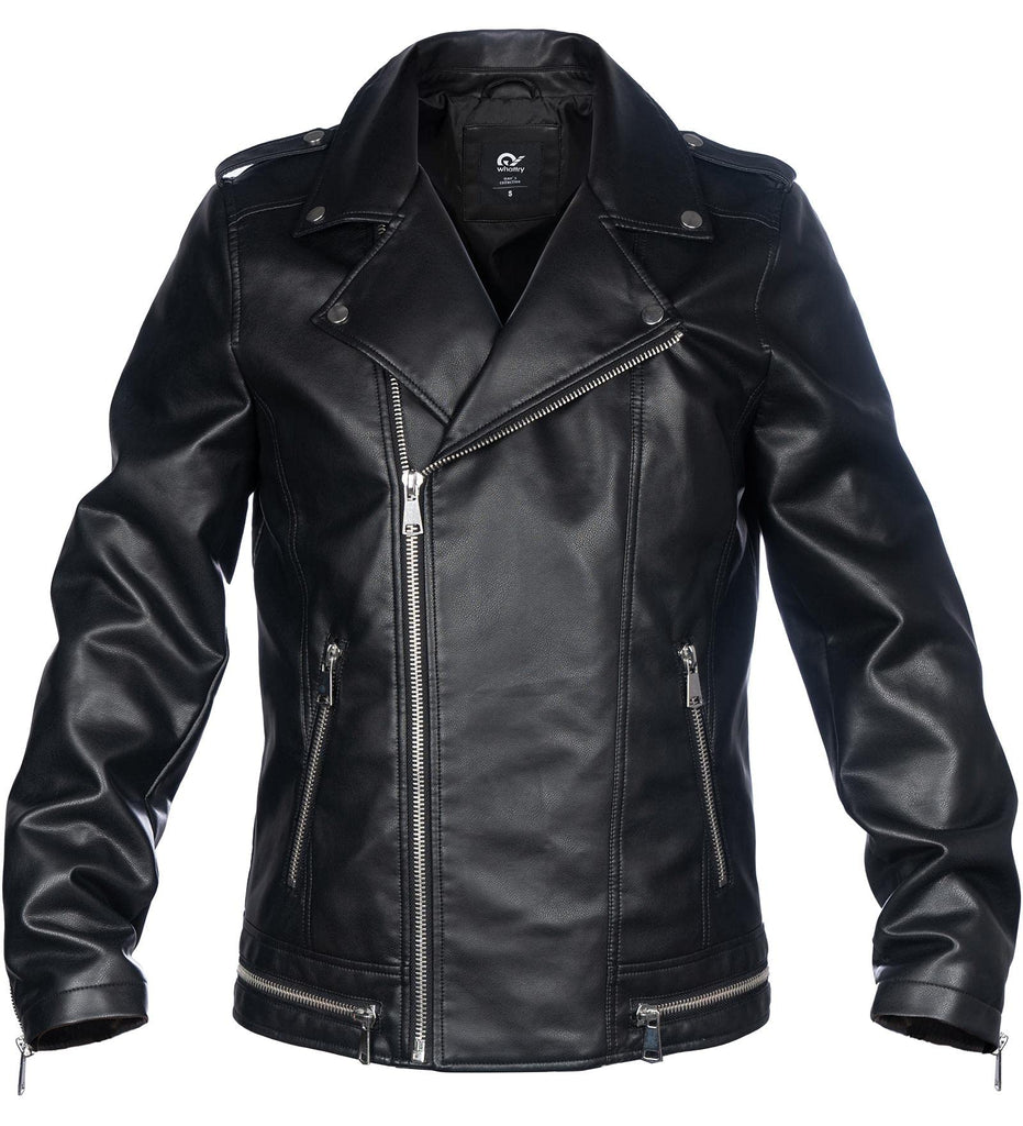whattry Mens Faux Leather Jacket, Padded Windbreaker, Motorcycle Biker Bomber Coat with Hood