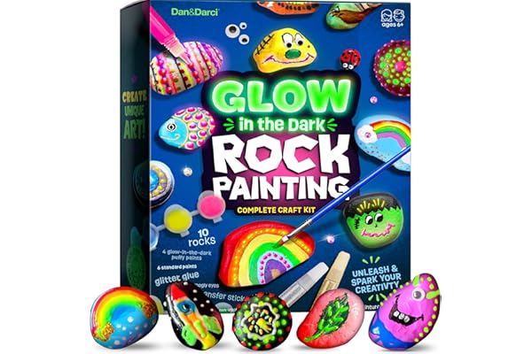 Dan&Darci Kids Rock Painting Kit - Glow in The Dark - Christmas Gifts Arts & Crafts for Boys and Girls Ages 6-12 - Craft Activities Kits - Creative Art Toys for 6, 7, 8, 9, 10, 11 & 12 Year Old Kid