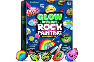 Dan&Darci Kids Rock Painting Kit - Glow in The Dark - Christmas Gifts Arts & Crafts for Boys and Girls Ages 6-12 - Craft Activities Kits - Creative Art Toys for 6, 7, 8, 9, 10, 11 & 12 Year Old Kid