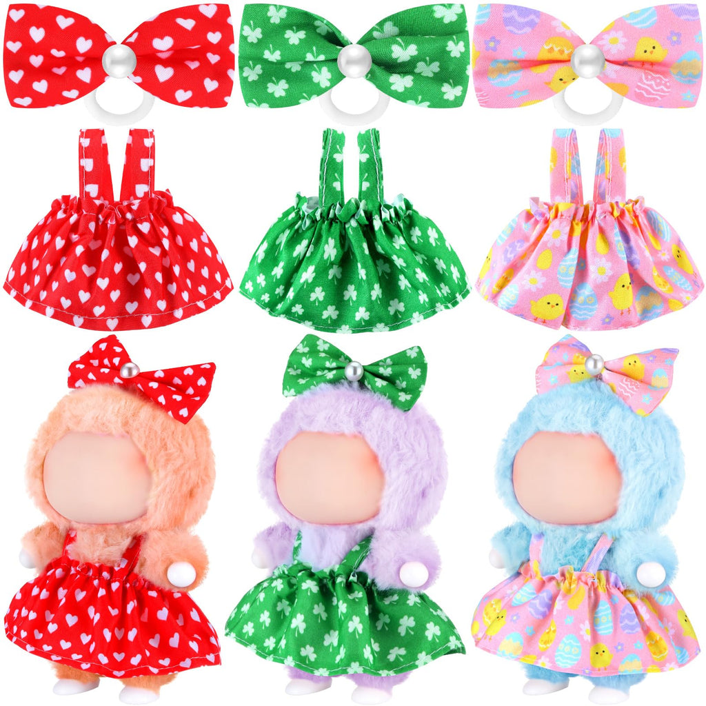 3 Pack St. Patrick's Day 17cm Doll Clothes Set Cute Green Clover Pink Easter Egg Red Heart Outfit for Irish Easter Valentine Dressed up Doll Accessories