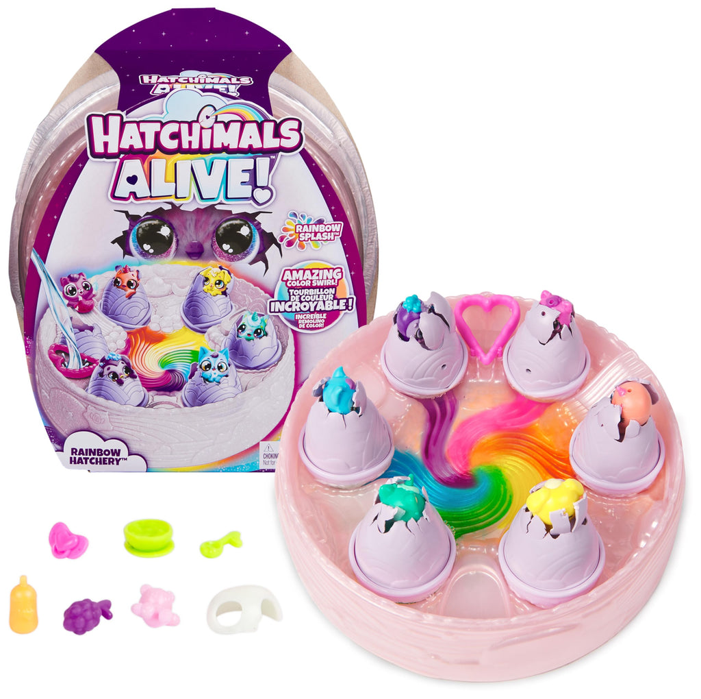 Hatchimals Alive, Rainbow Hatchery, Cute Easter Basket Stuffers, Includes 6 Mini Figures in Color Reveal Eggs, Over 10 Accessories for Ages 3 and up