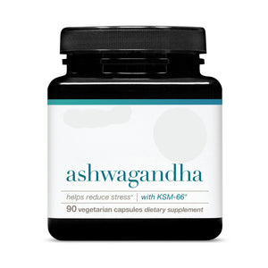 Supplement bottle labeled 'ashwagandha' with Youtheory branding on a white background