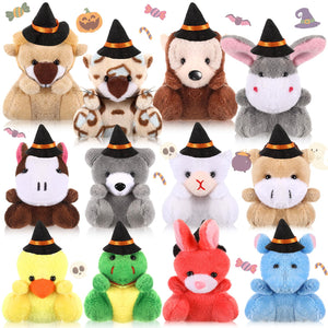 12 Pcs Halloween Mini Stuffed Animal Toys Small Plush Animal with Witch Hat Stuffed Mini Halloween Plush Doll for Party Decorations Exchange Gifts Party Favors Bag Fillers