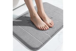 Yimobra Memory Foam Bath Mat, Super Soft Absorbent Bathroom Rug Non Slip, Quick Dry, Machine Washable Floor Carpet for Tub Shower, Home Decor Accessories, 24x17, Grey