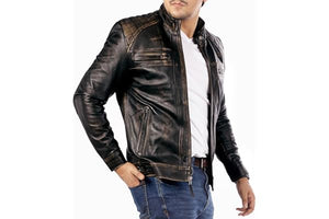 Jild Signature Diamond Style Lambskin Leather Jacket Men - Premium Leather Café Racer Vintage Look Motorcycle Jacket Men