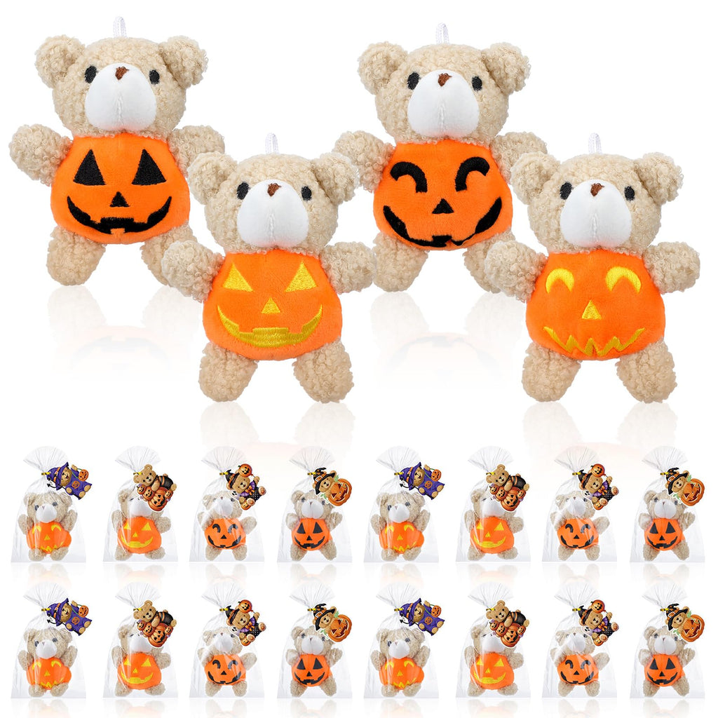 Hiboom 24 Set Halloween Mini Plush Stuffed Bear Gift Set 4 Inch Animal Bear in Pumpkin Soft Doll Classroom Exchange Keychain Gifts for Halloween Birthday Party Favors