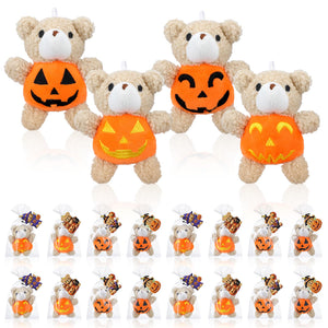 Hiboom 24 Set Halloween Mini Plush Stuffed Bear Gift Set 4 Inch Animal Bear in Pumpkin Soft Doll Classroom Exchange Keychain Gifts for Halloween Birthday Party Favors