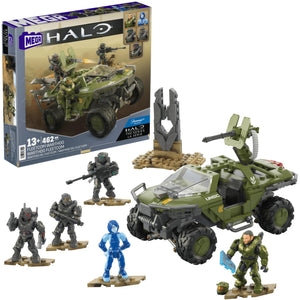 MEGA Halo The Series Vehicle Building Toys Set, FLEETCOM Warthog ATV with 469 Pieces, 5 Micro Action Figures, Poseable Articulation, Kids and Fans
