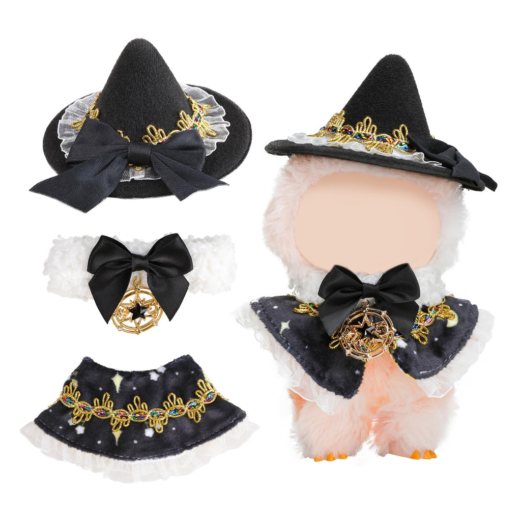Clothes for Labubu Doll,6.7 Inch Doll Clothing Set - 2 Pieces of Handmade Clothes and Accessories for 17cm Plush Toys - Black hat Halloween Skirt