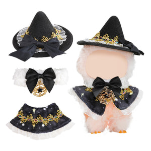 Clothes for Labubu Doll,6.7 Inch Doll Clothing Set - 2 Pieces of Handmade Clothes and Accessories for 17cm Plush Toys - Black hat Halloween Skirt