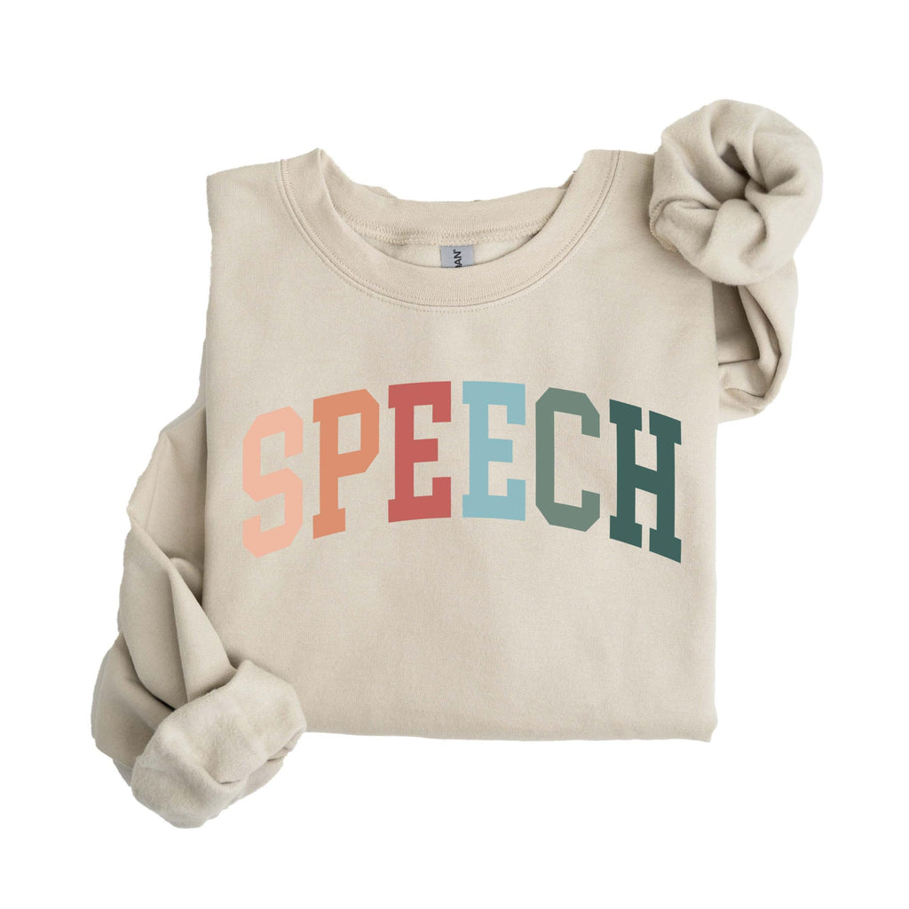 Speech Therapist Sweatshirt – Colorful Speech Pathologist Pullover, Unisex Cozy Crewneck for SLP Professionals Sand