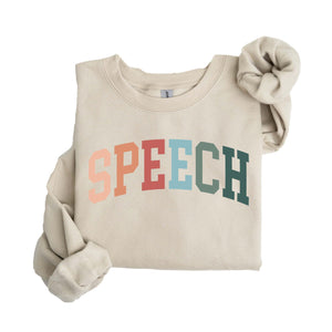 Speech Therapist Sweatshirt – Colorful Speech Pathologist Pullover, Unisex Cozy Crewneck for SLP Professionals Sand