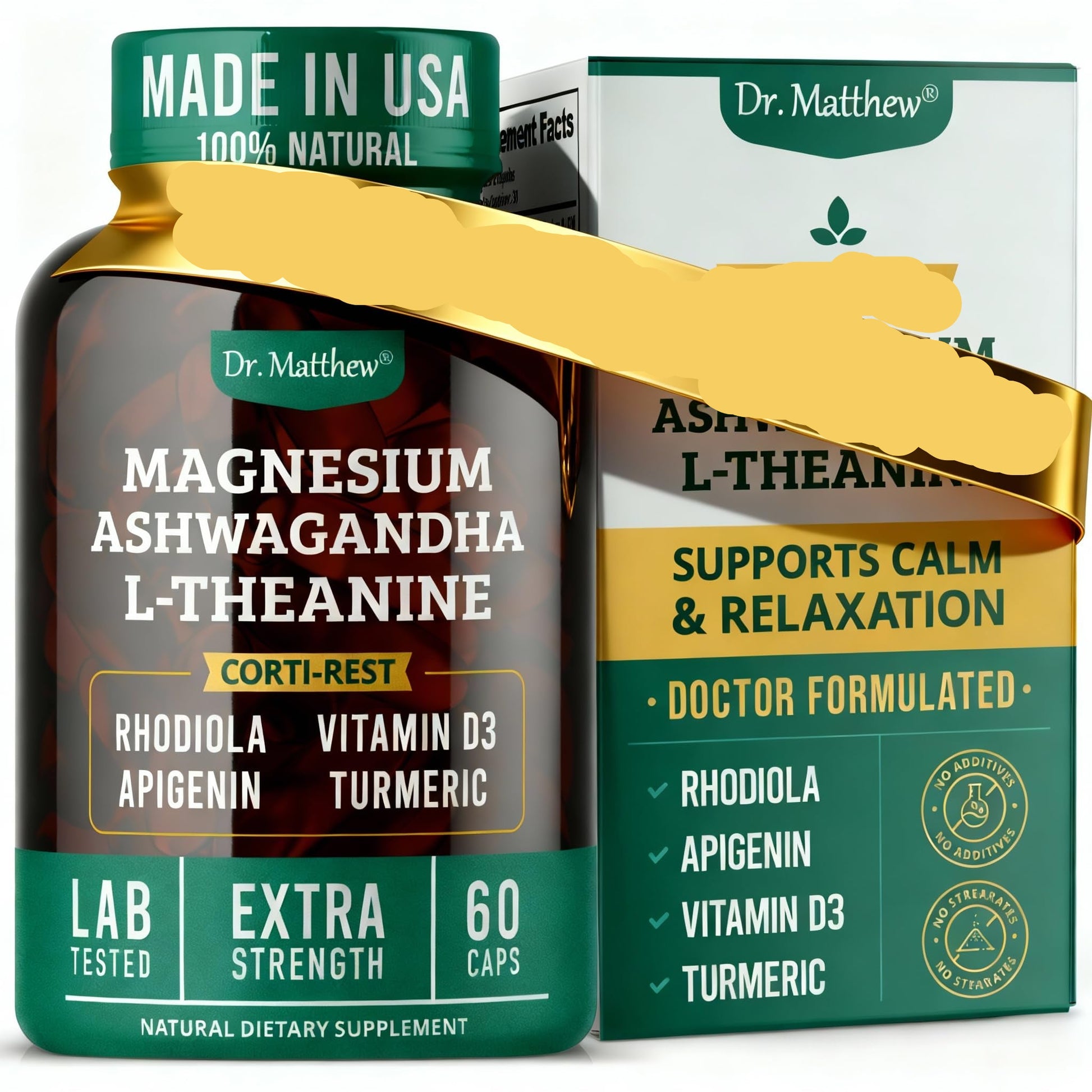 Dr. Matthew Cortisol Reducer supplement bottle and packaging on a white background