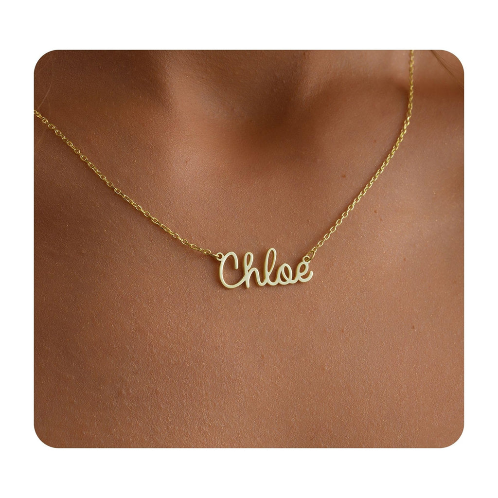 DreamNecklaceArt 14K Gold Personalized Name Necklace, Custom Name Jewelry, Birthday Gift for Her, Gift for Mom, Mama Necklace, Personalized Gift