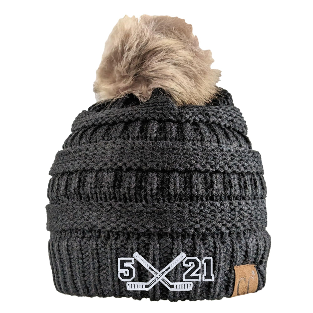 Women's Custom Ice Hockey Sticks Beanie Hat Cap, Optional Player Jersey Team Numbers, Monogrammed Winter Sewn Toque, Spirit Wear Games Mom Friend Wife Gift Clothing Present Embroidered Dark Grey