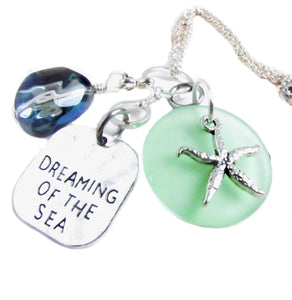 Rear View Mirror Charm, Sea Glass and Starfish Car Charm, Beach Quote Charm, Mother's Day Gifts for Mom