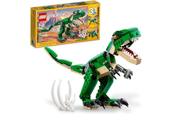 LEGO Creator 3 in 1 Mighty Dinosaur Toy, Transforms from T. rex to Triceratops to Pterodactyl Dinosaur Figures, Great Gift for 7-12 Year Old Boys & Girls, 31058